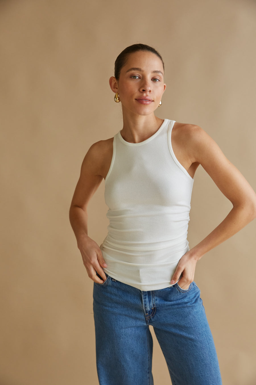 Juno Ruched Ribbed Tank Top • Shop American Threads Women's Trendy