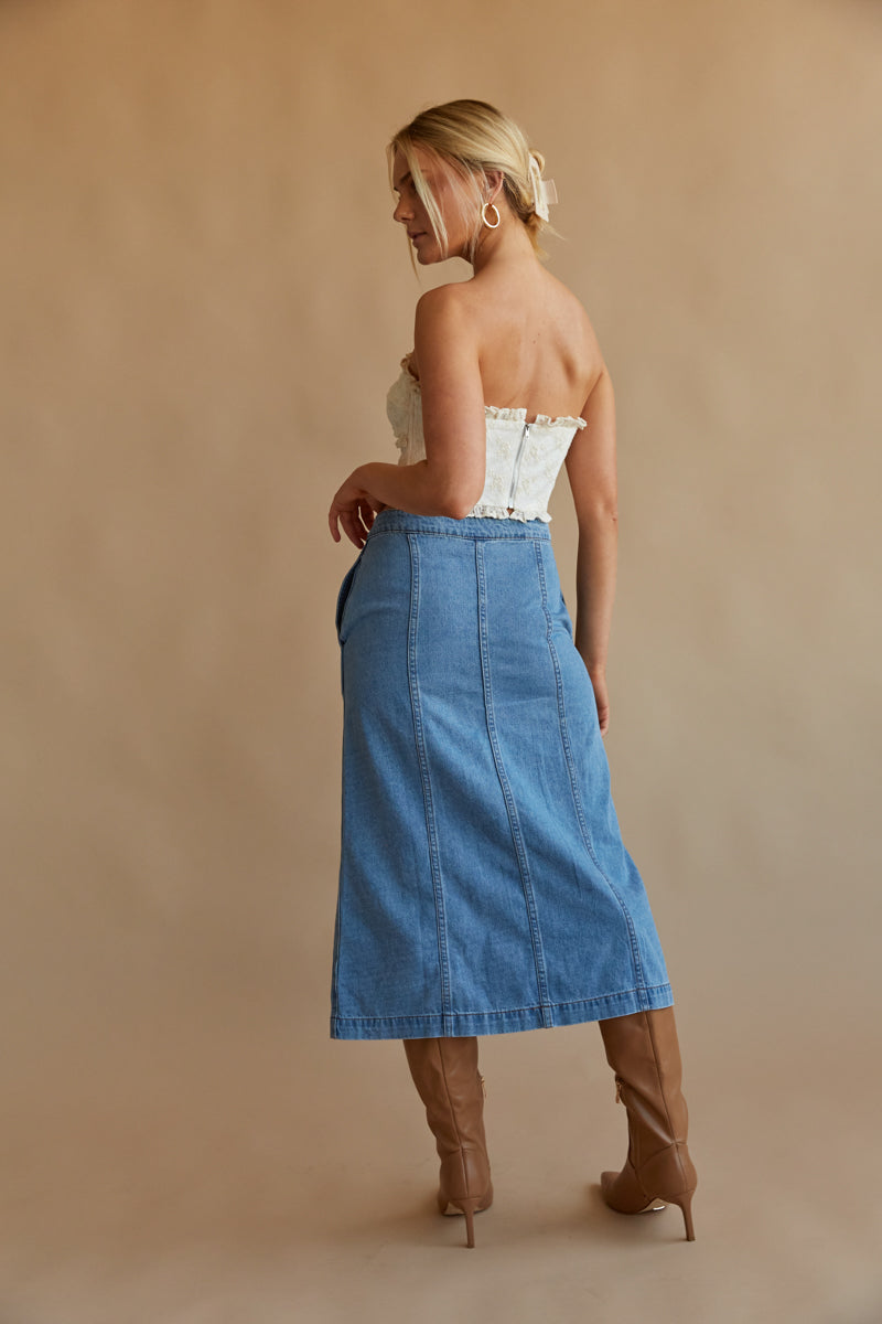 Women's High Waisted Denim Midi Skirt