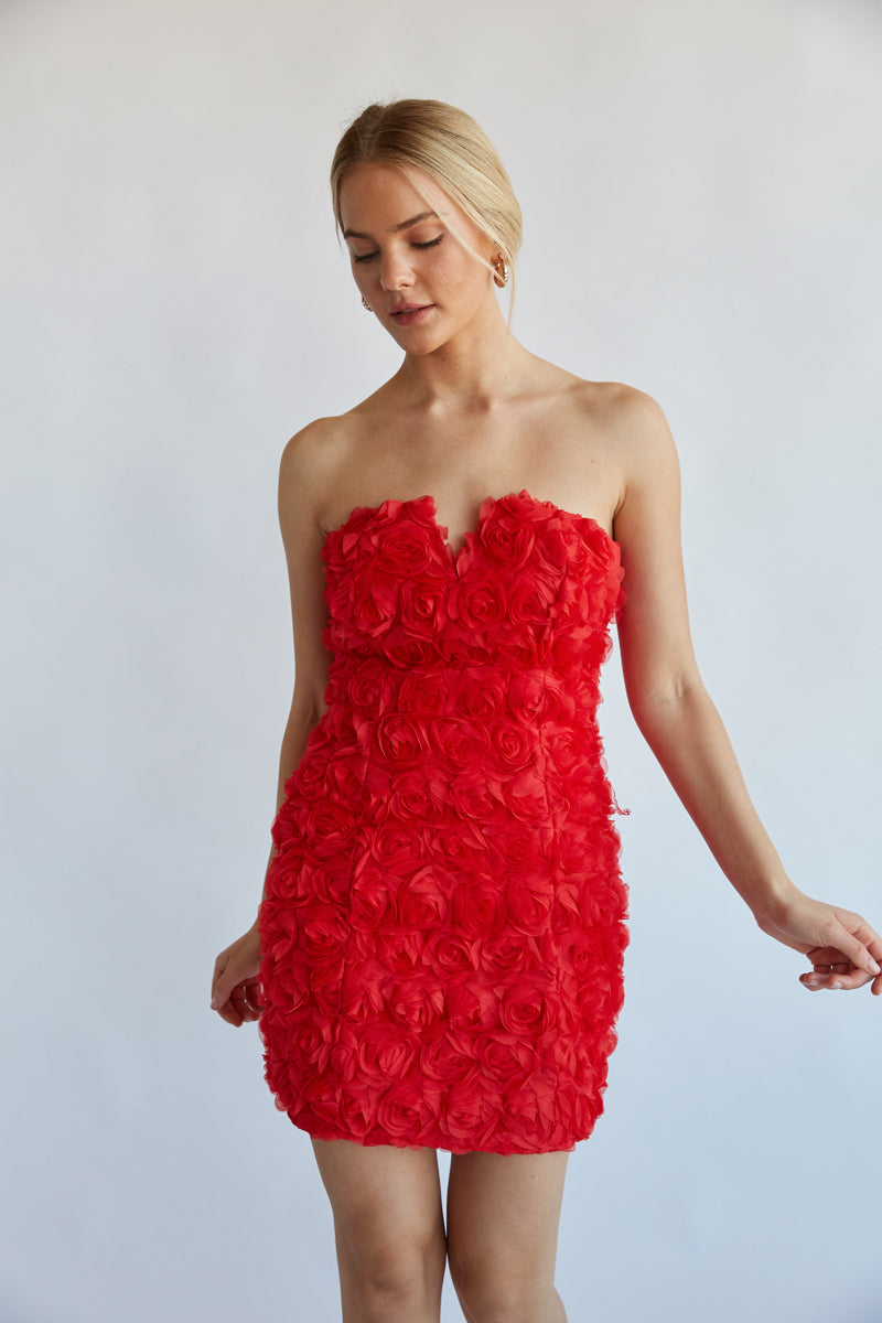 Red Lace Strapless Dress