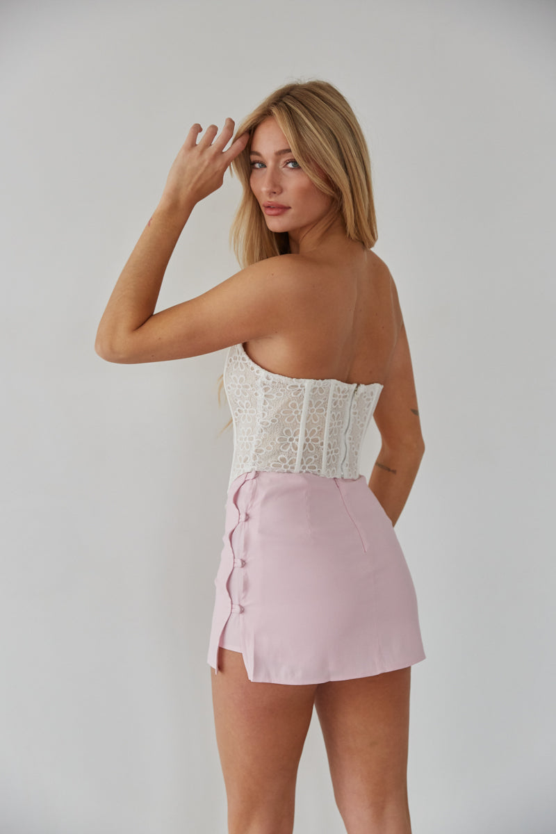 Accept This Pink Rose Corset Top  Corset top, Mini skirts, Straight across  neckline