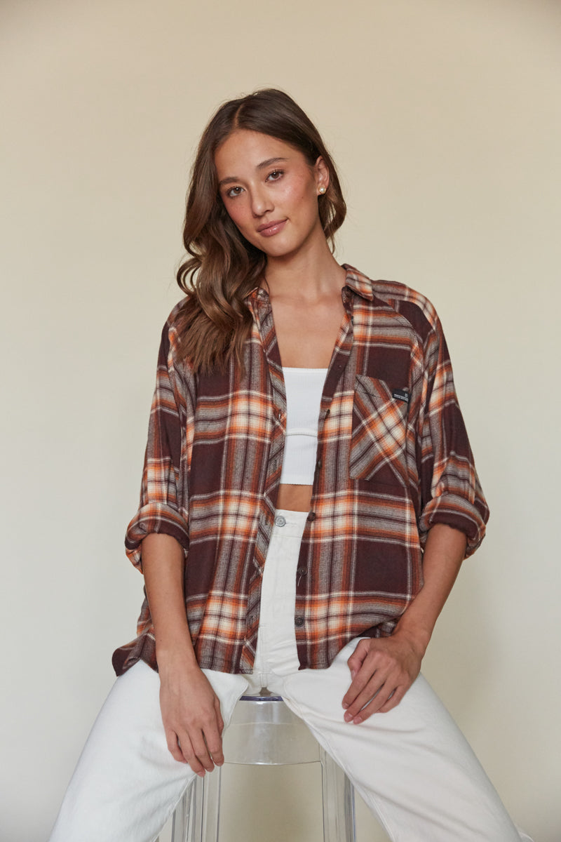 Womens brown hotsell checked shirt