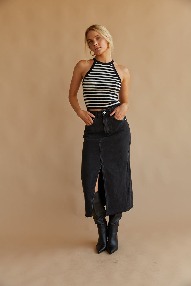 Hayden Denim Midi Skirt • Shop American Threads Women's Trendy Online  Boutique – americanthreads