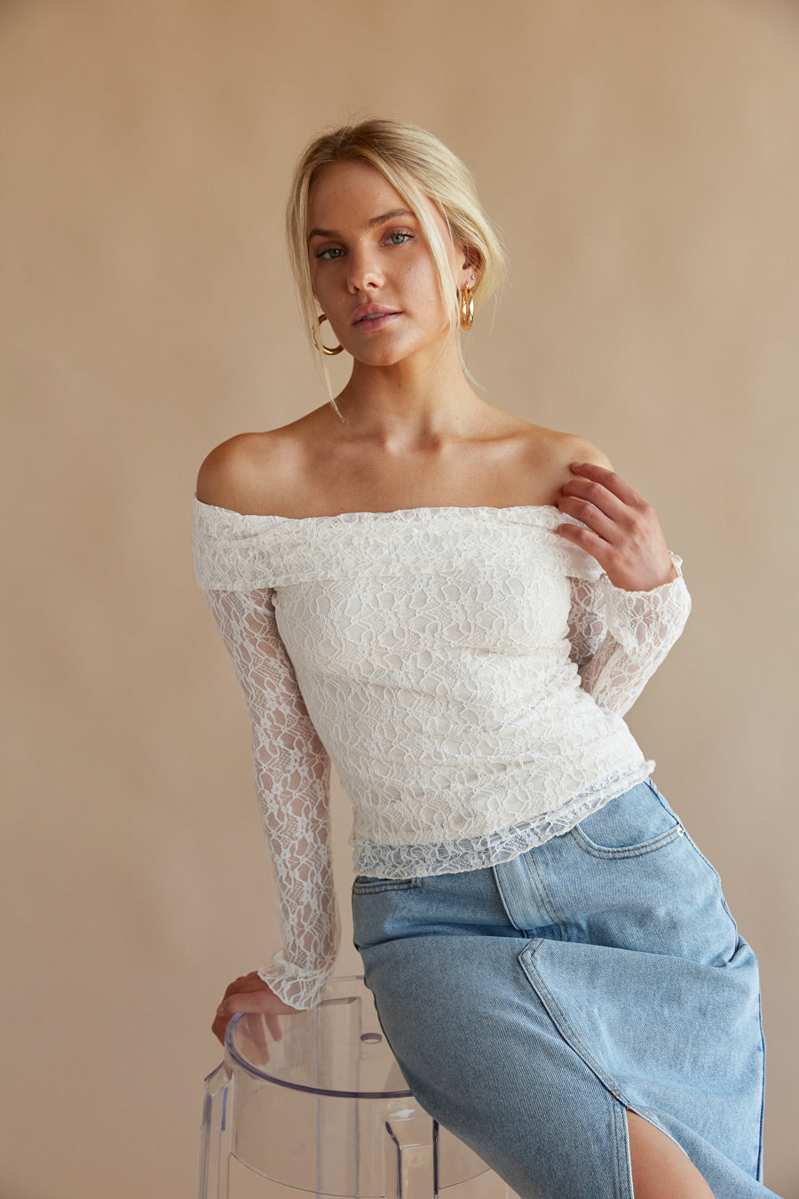 Collette Off The Shoulder Lace Long Sleeve Top • Shop American