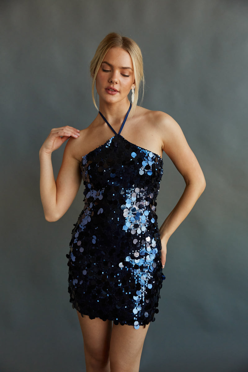 Elana Sequin Halter Bodycon Mini Dress • Shop American Threads Women's  Trendy Online Boutique – americanthreads