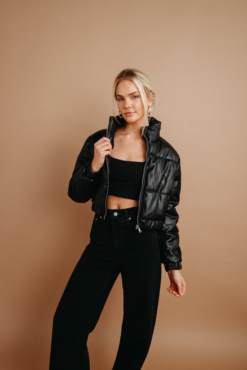 Ellis Faux Leather Puffer Jacket • Shop American Threads Women's Trendy  Online Boutique – americanthreads