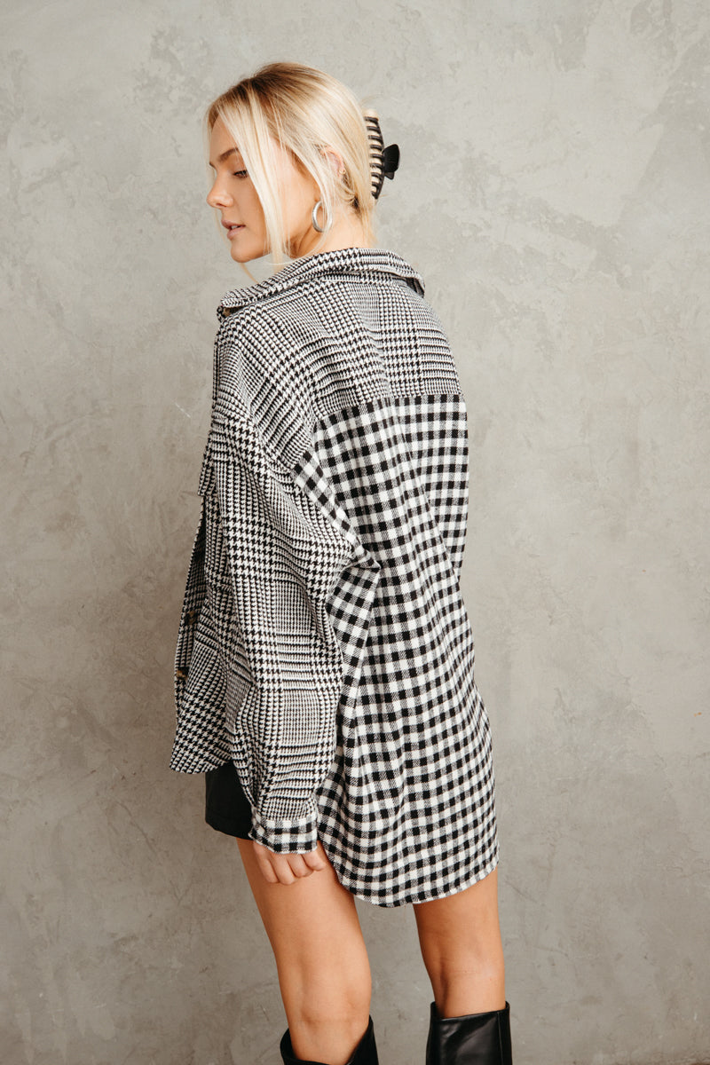 Textured Houndstooth Fray Hem buy Shacket