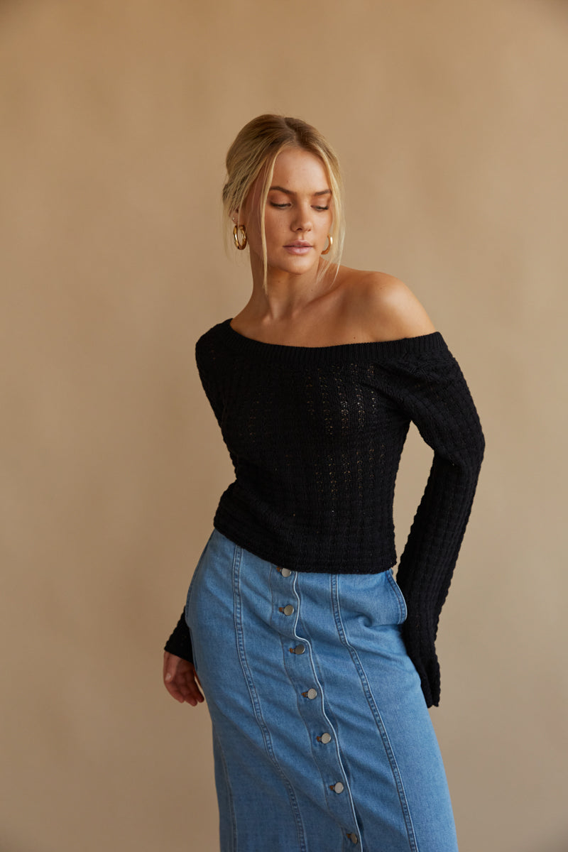 Off the shoulder shop bell sleeve sweater