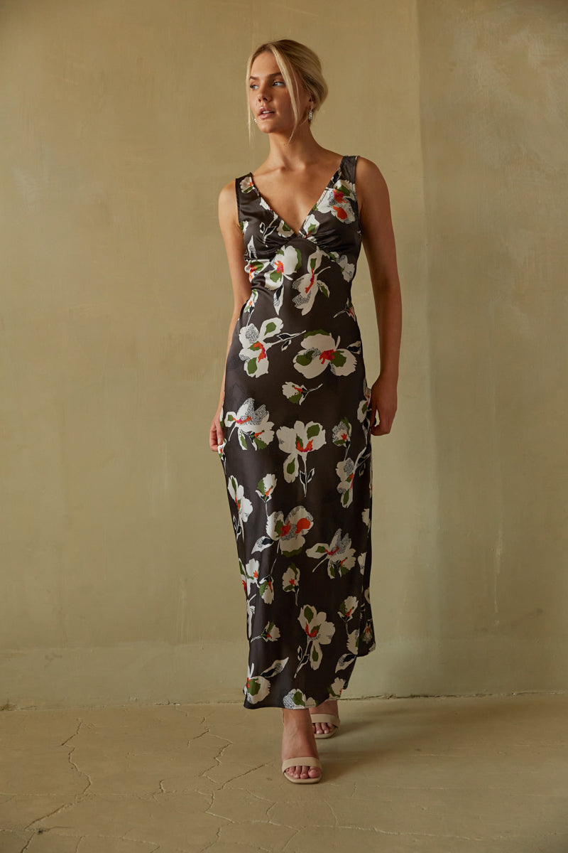 Jana Satin Floral Maxi Dress • Shop American Threads Women's