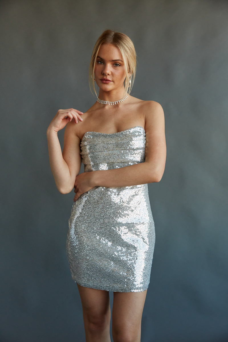 Silver shop strapless dress