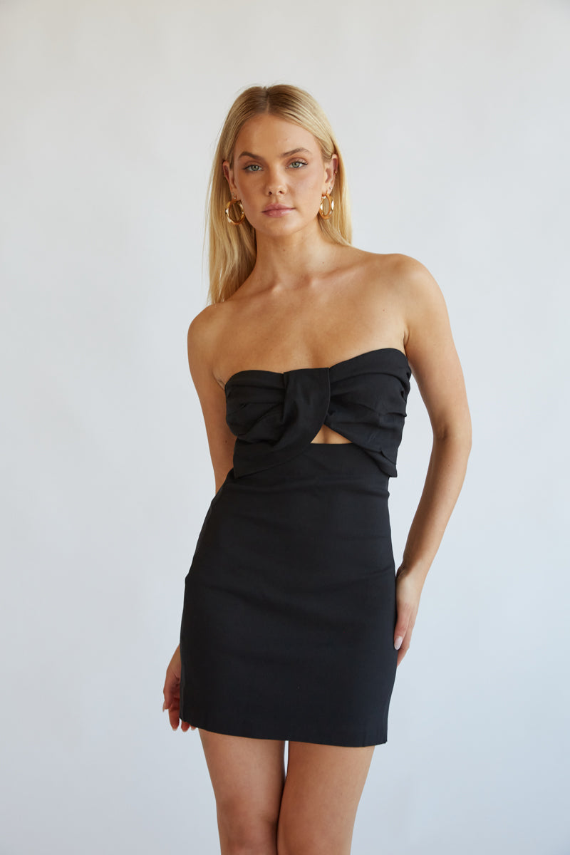 Bandeau Contrast Lace Trim Detail Mini Bodycon Dress In Black
