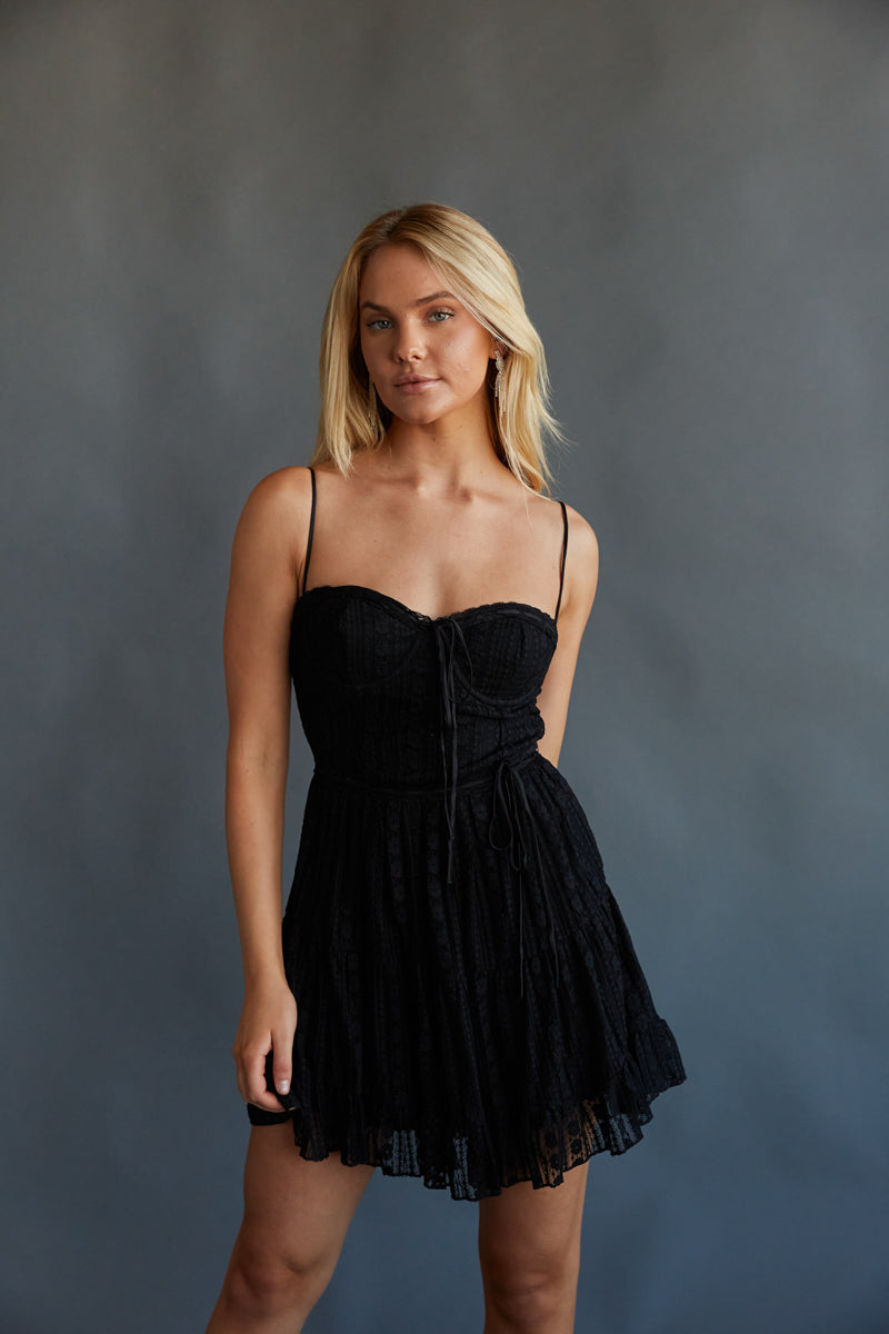 Diane Satin Corset Mini Dress (Black)
