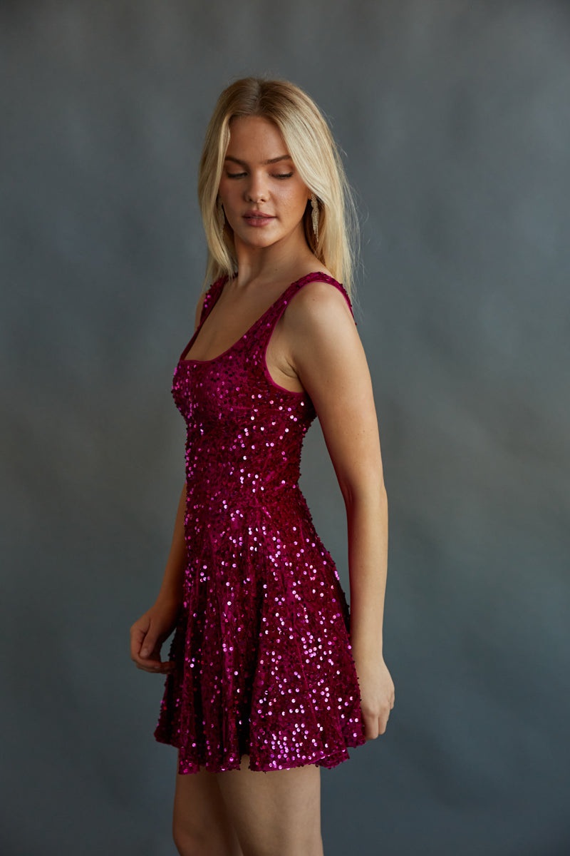 Lacy Velvet Sequin Skater Mini Dress • American Threads Trendy