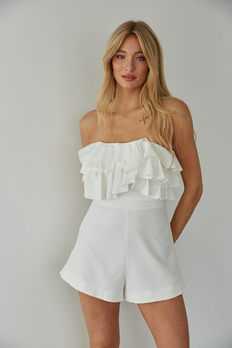 White strapless hot sale romper shorts