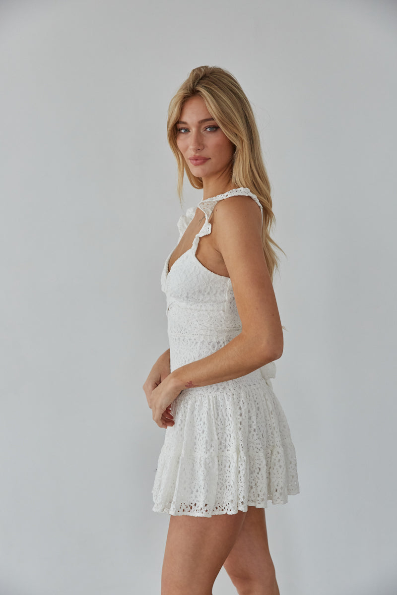 Liliana Eyelet Lace Mini Dress in White • Shop American Threads