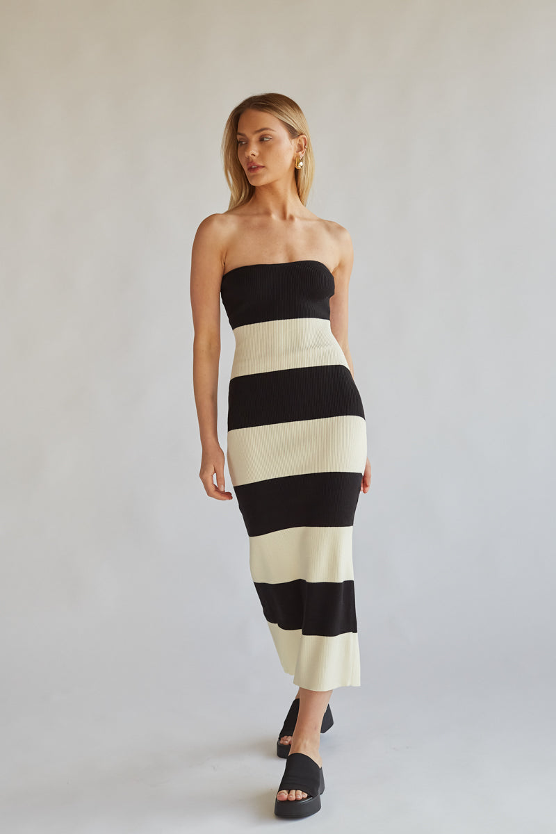 black and white striped cocktail dress