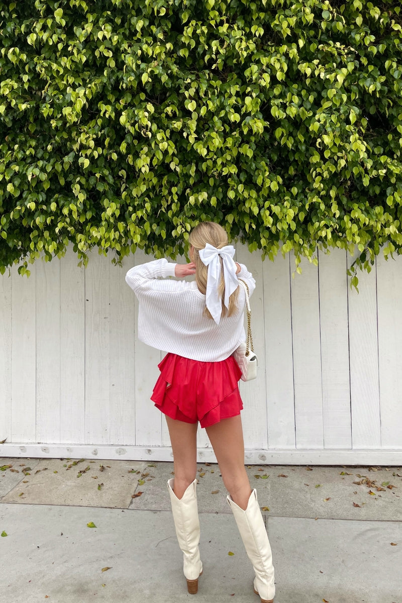 Red best sale frill shorts