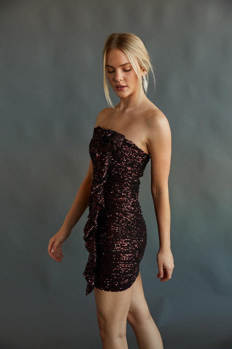 Veronica Strapless Ruched Sequin Bodycon Mini Dress • Shop