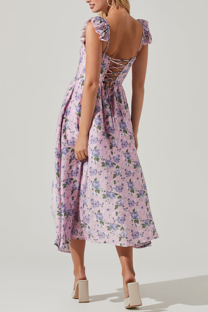 Wedelia Floral Bustier Ruffle Midi Dress • American Threads Trendy Boutique  – americanthreads