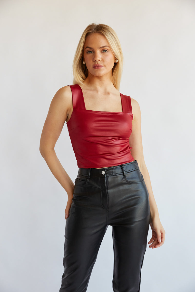Buy BAESIC Ruched Square Neck Corset Top in Red online