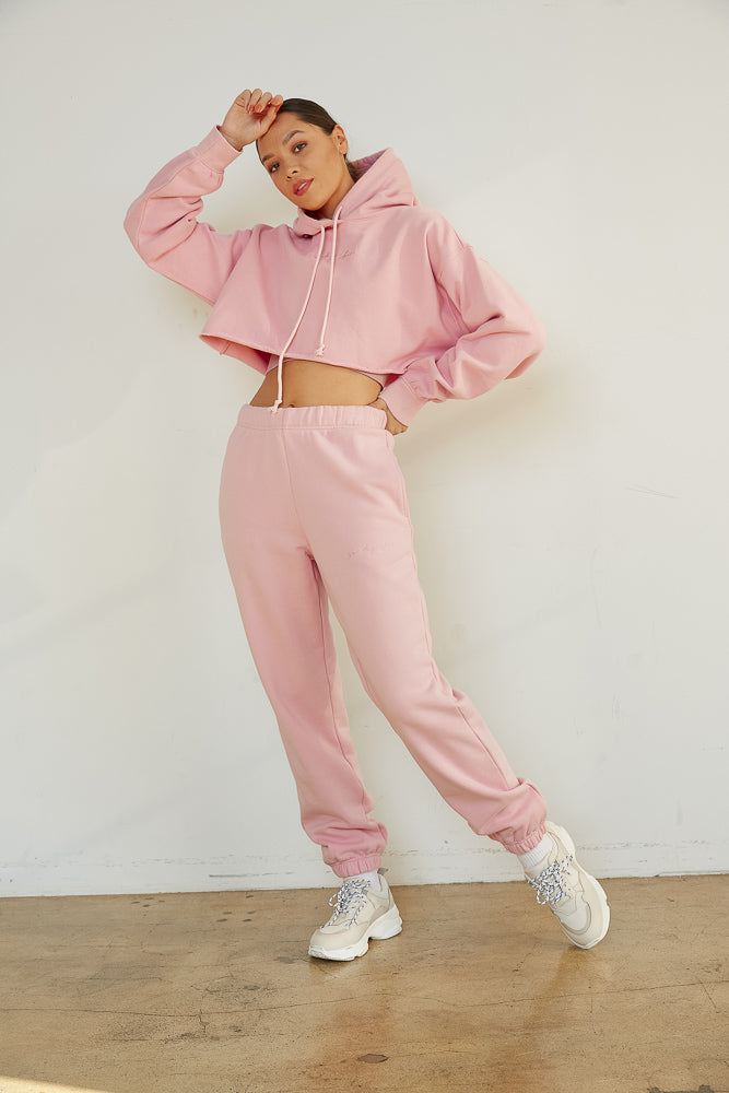 Pink hoodie 2025 sweatpants set