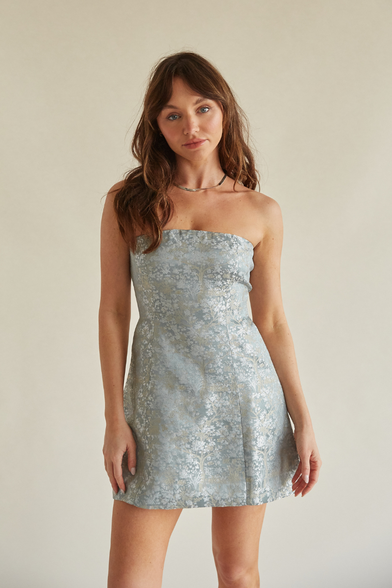 Emme Strapless Jacquard Bustier Mini Dress