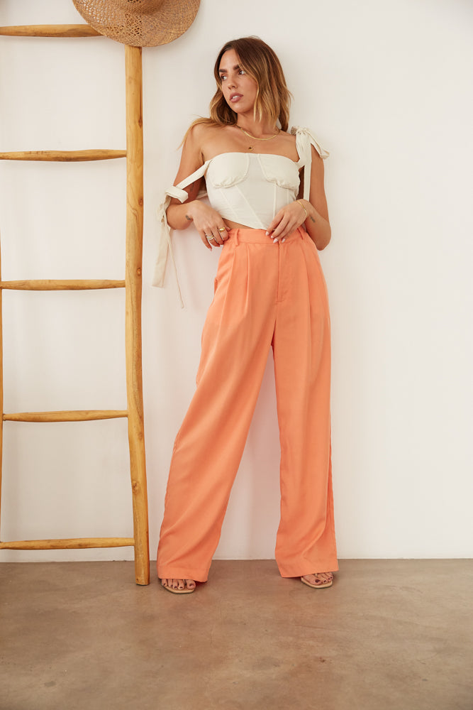 Andie Wide Leg Trouser Pants in Papaya Orange