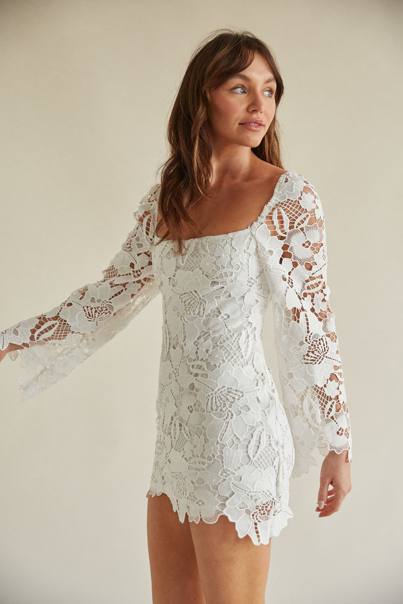 Liz Floral Crochet Bell Sleeve Mini Dress • Shop American Threads Women's  Trendy Online Boutique