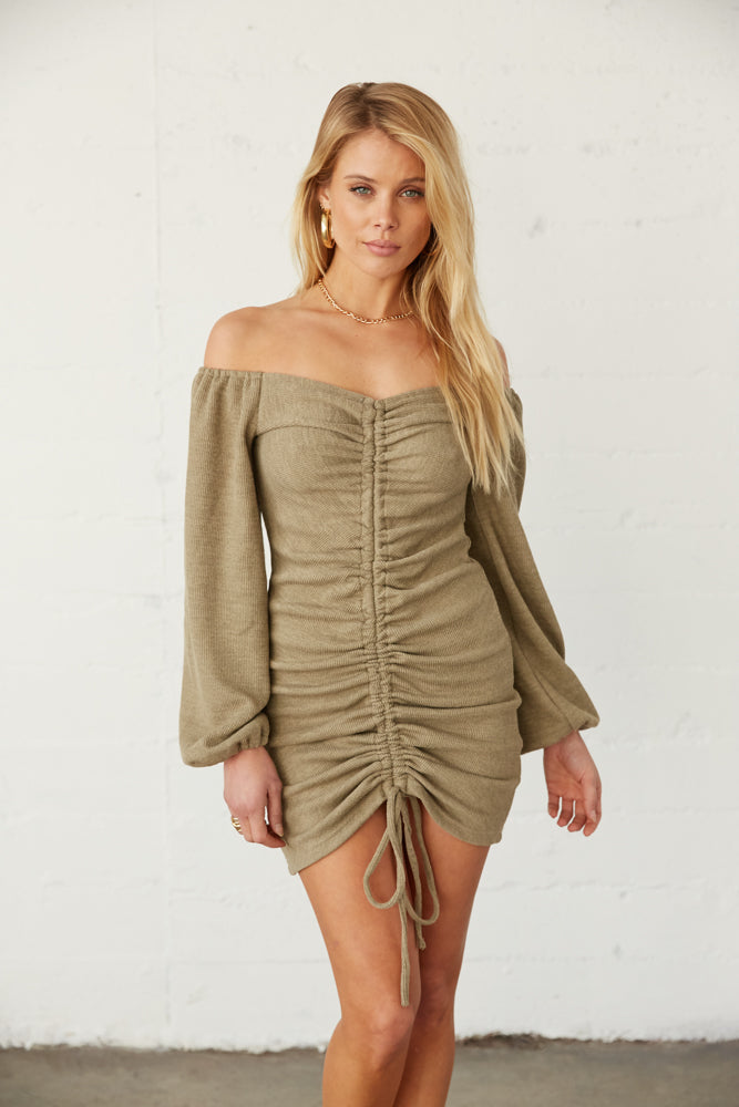 Alexia Off Shoulder Cinched Mini Dress • Shop American Threads Women's  Trendy Online Boutique