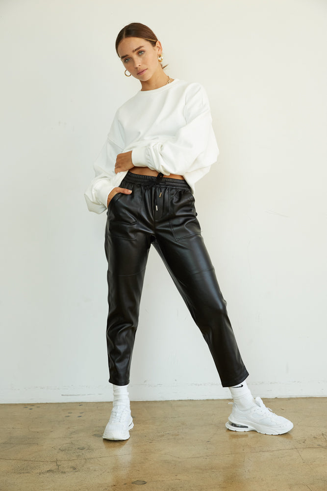 Zara Black Faux Leather Jogging Pants