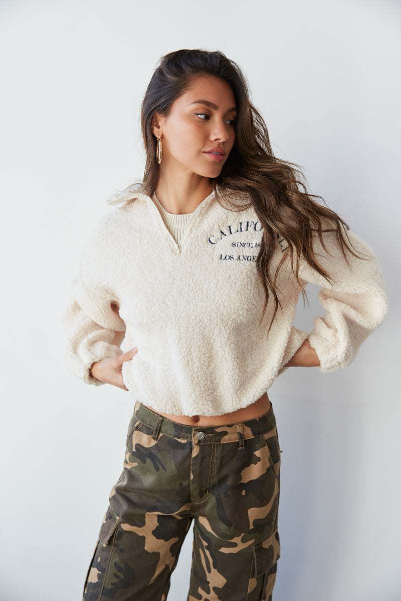 Cropped sherpa quarter cheap zip