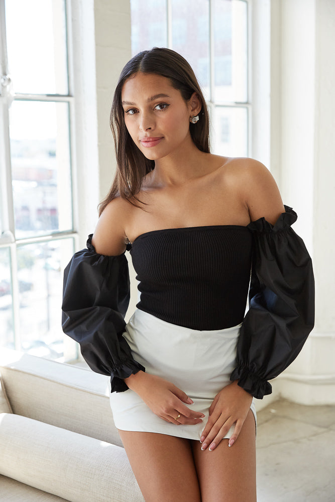 Black off the discount shoulder top bodysuit