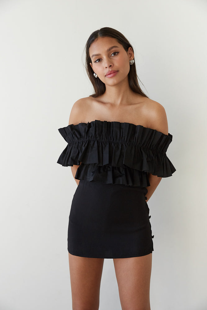 Black ruffle sale crop top