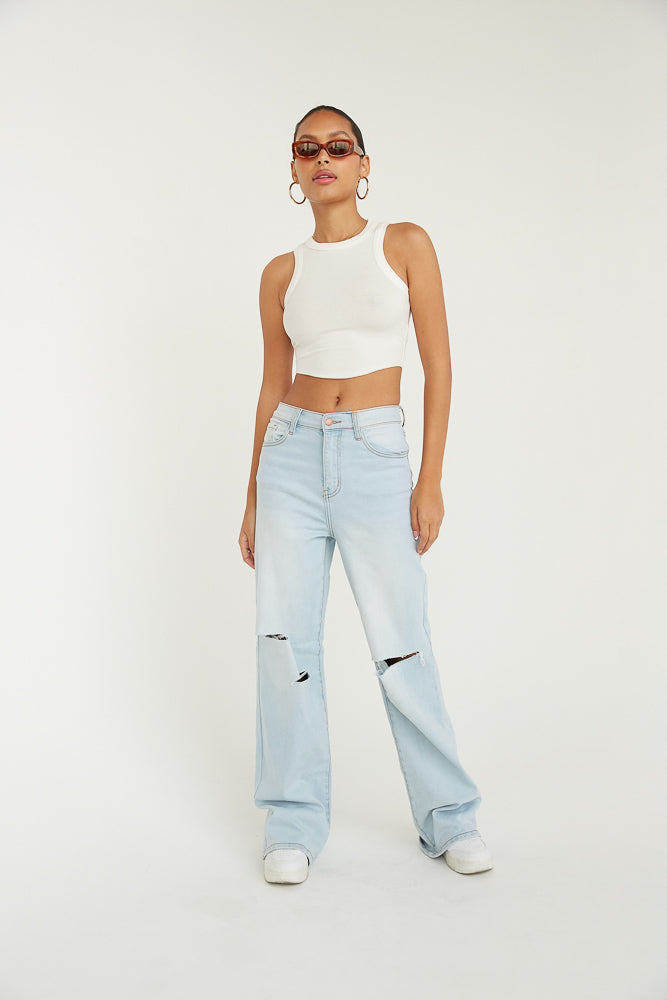 Ripped jeans hot sale wide leg