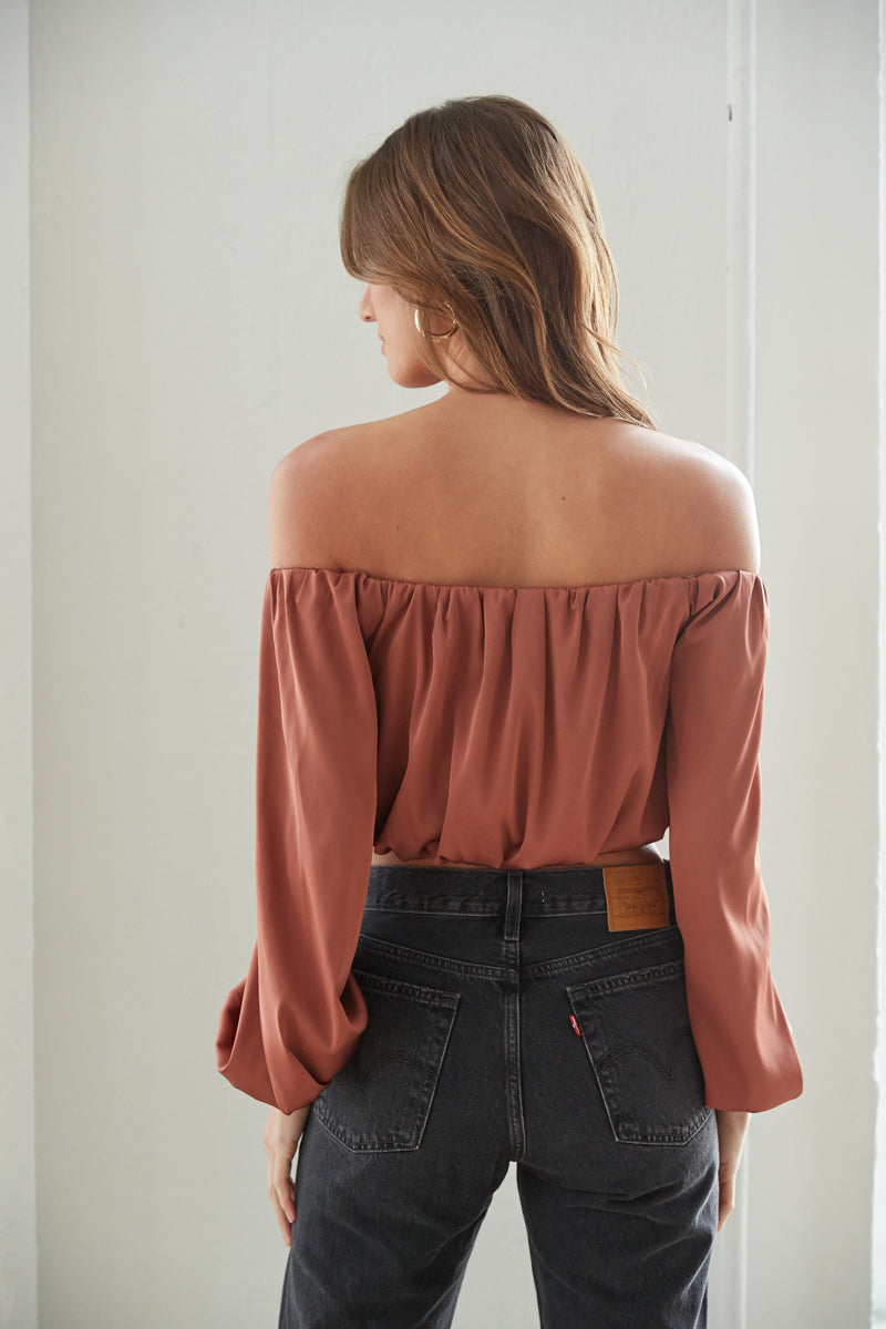 Long sleeve cheap puff shoulder top