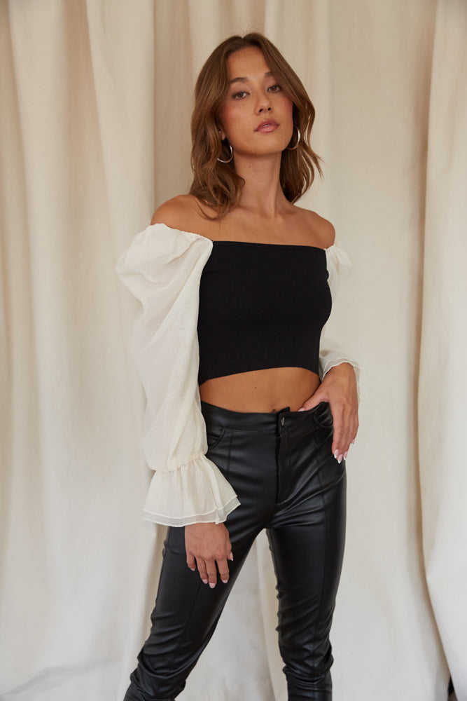 Paris Chiffon Puff Sleeve Contrast Top