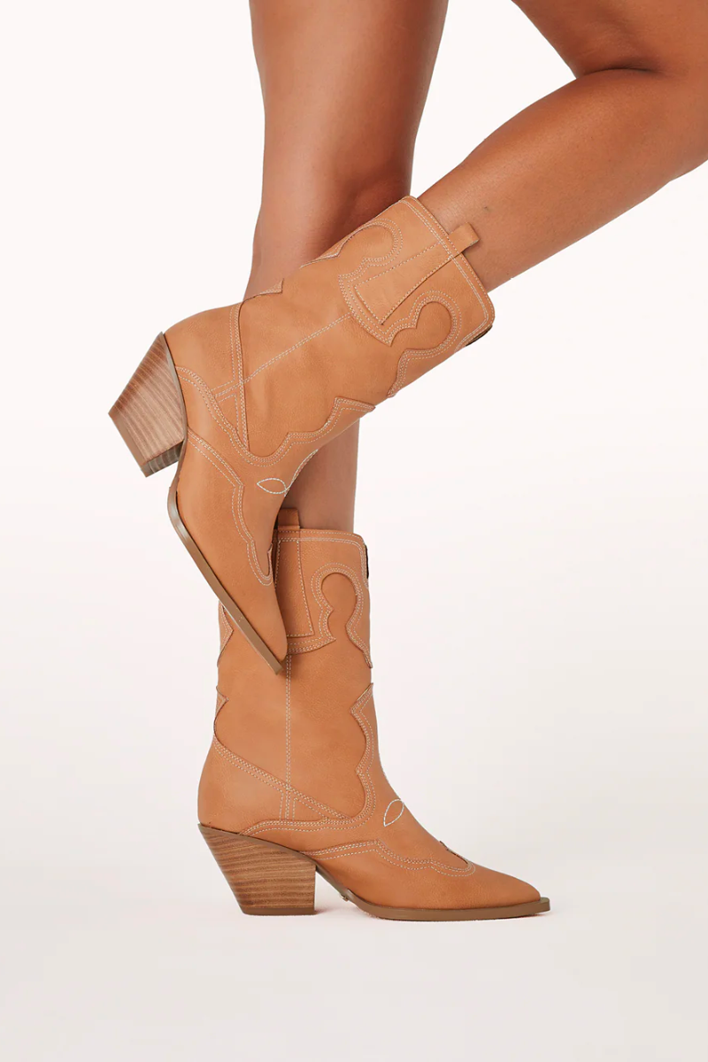 Women PU Leather Stacked Block Heel Western Cowboy Ankle Zip Up