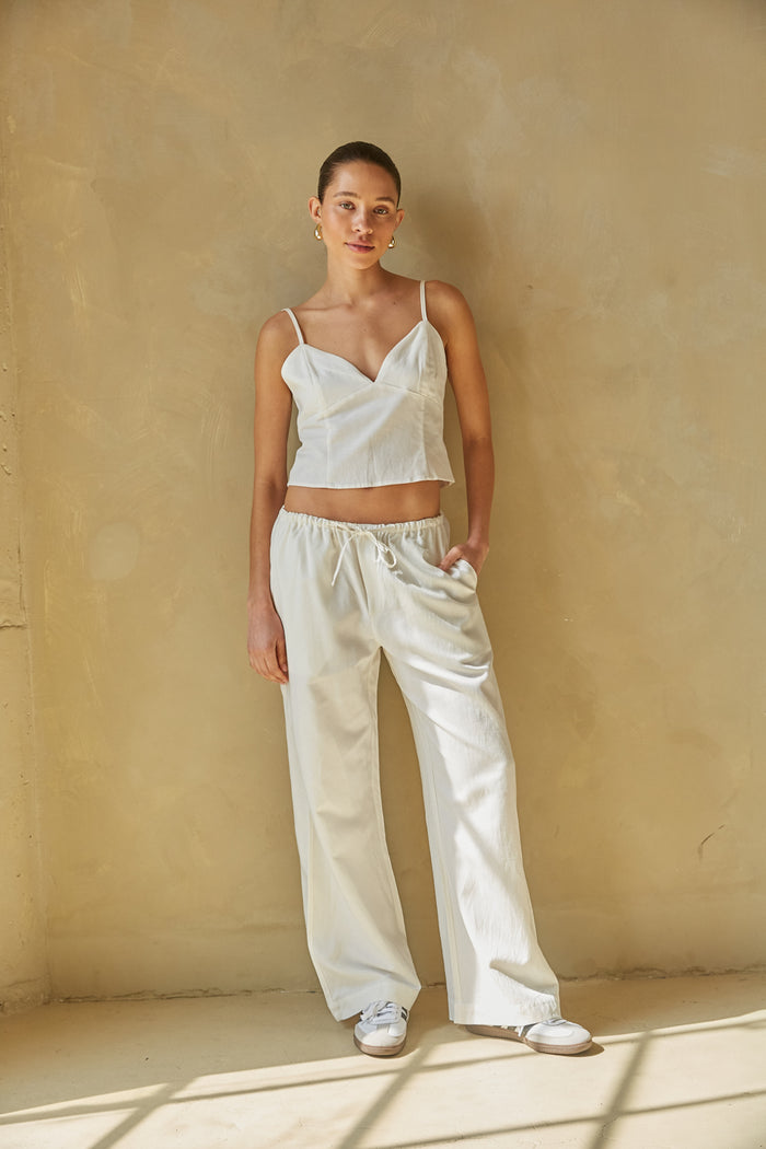 Summer Women's 2 Piece Pajama Set White Lace Camisole & Pant