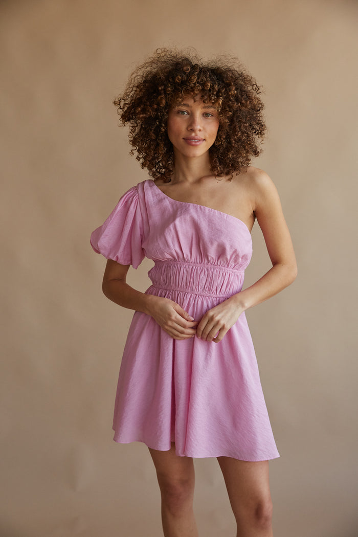 Never Let Go Rose Pink One Shoulder Ruched Side Detail Maxi Dress