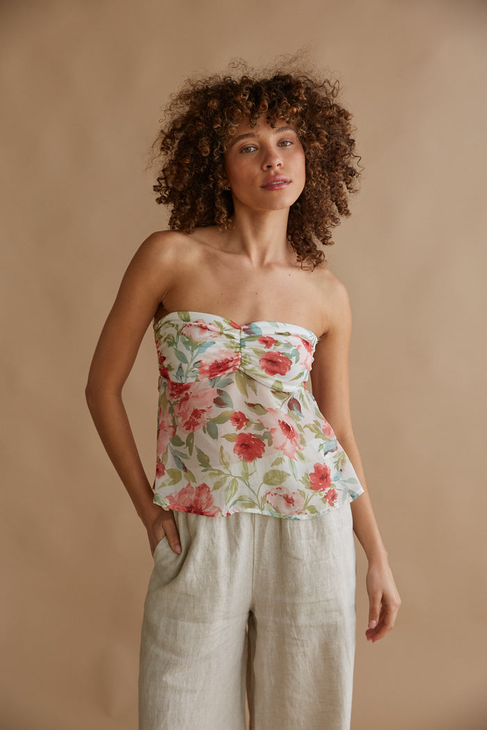 HERE&NOW Women's Printed Off Shoulder Cute Tube Top Short Puff Sleeves High  Waist Casual Wear Summer Crop Top