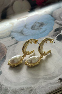 side view | Pearl and Gold charm hoops | Picnic hoops