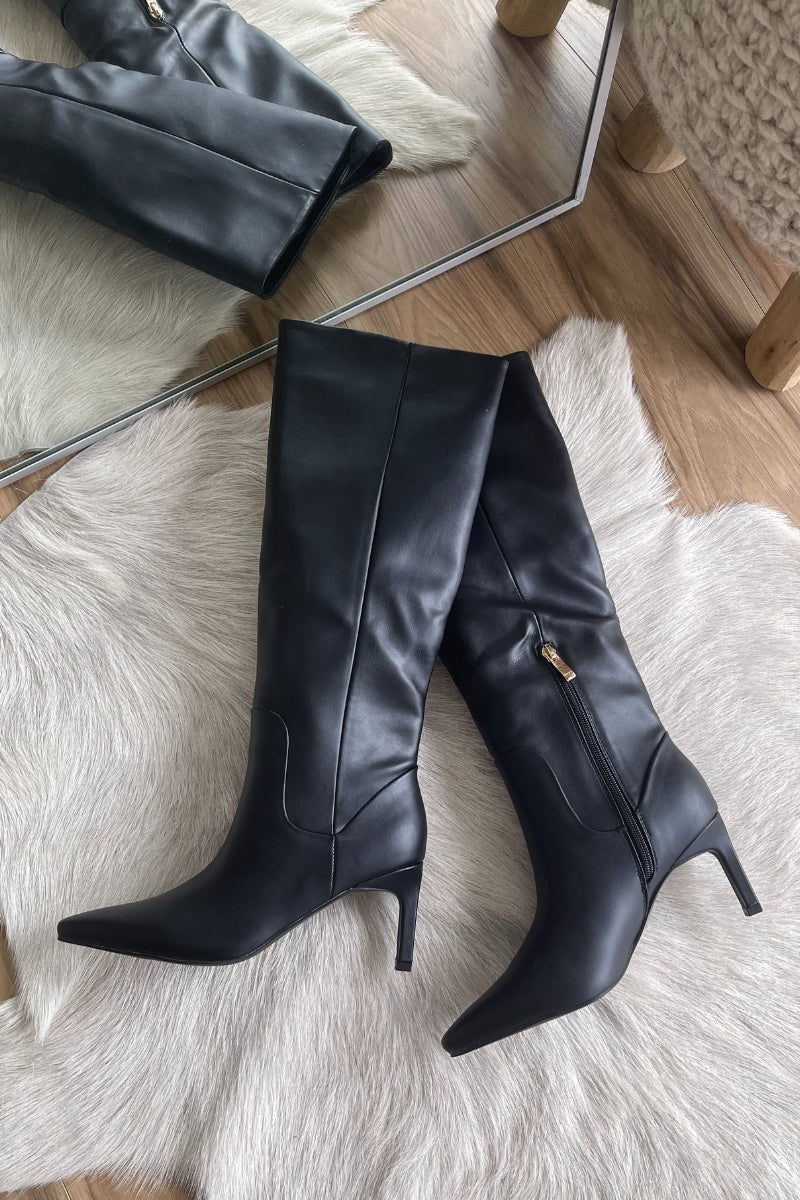 Steve Madden Izara Black Leather Block Heel Boots Women's Size 6 - beyond  exchange