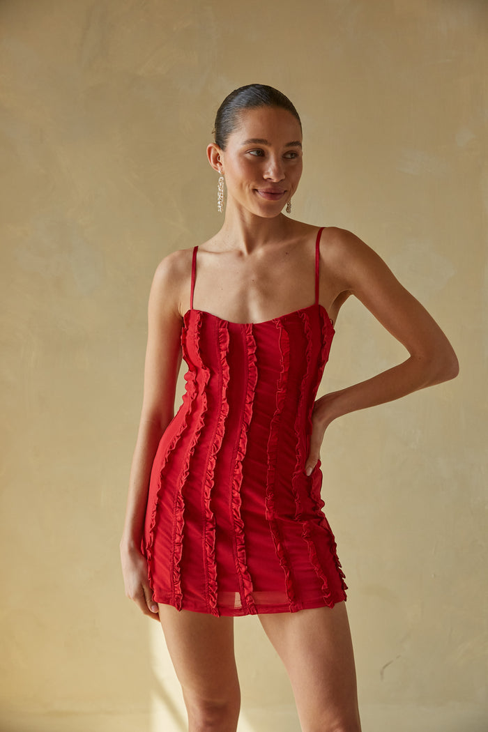 Desiree Ruffle Mini Dress • Shop American Threads Women's Trendy
