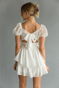 Back view | White Lace puff sleeve Romper Dress | Rush Dress