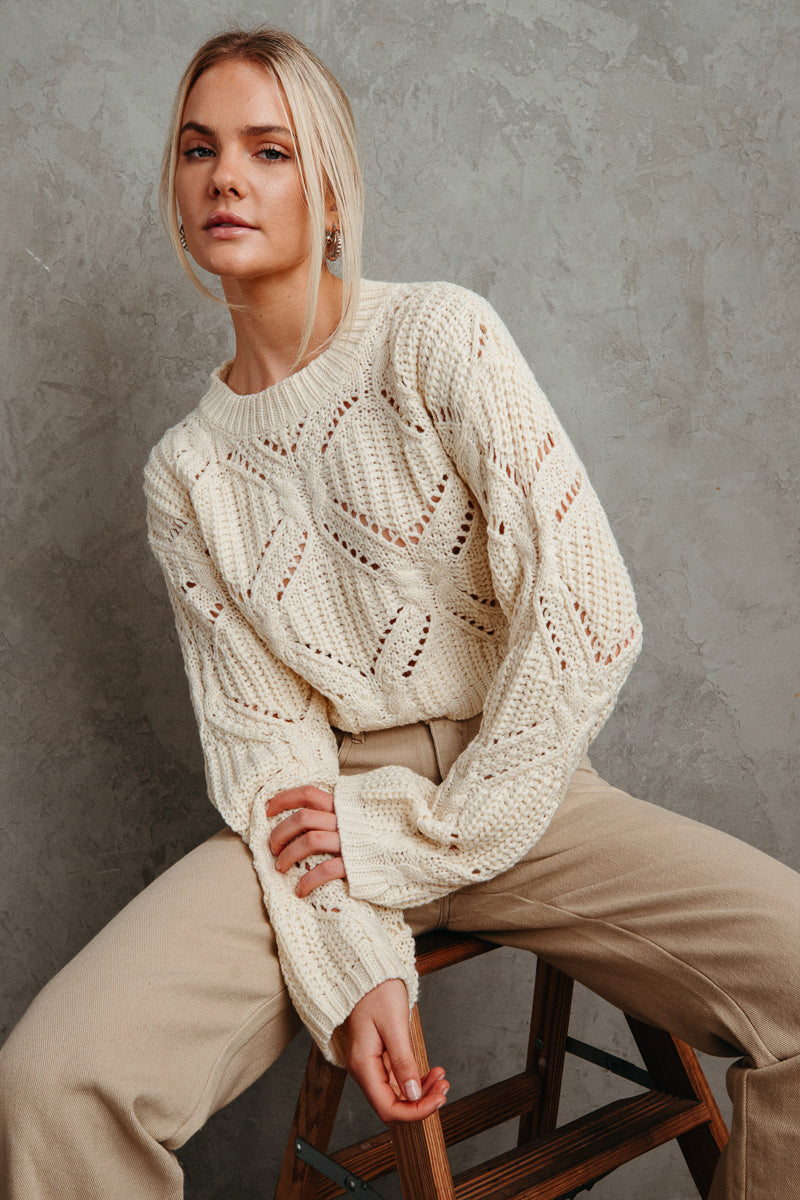 Amber Pointelle Knit Sweater • American Threads Women's Trendy Online  Boutique – americanthreads