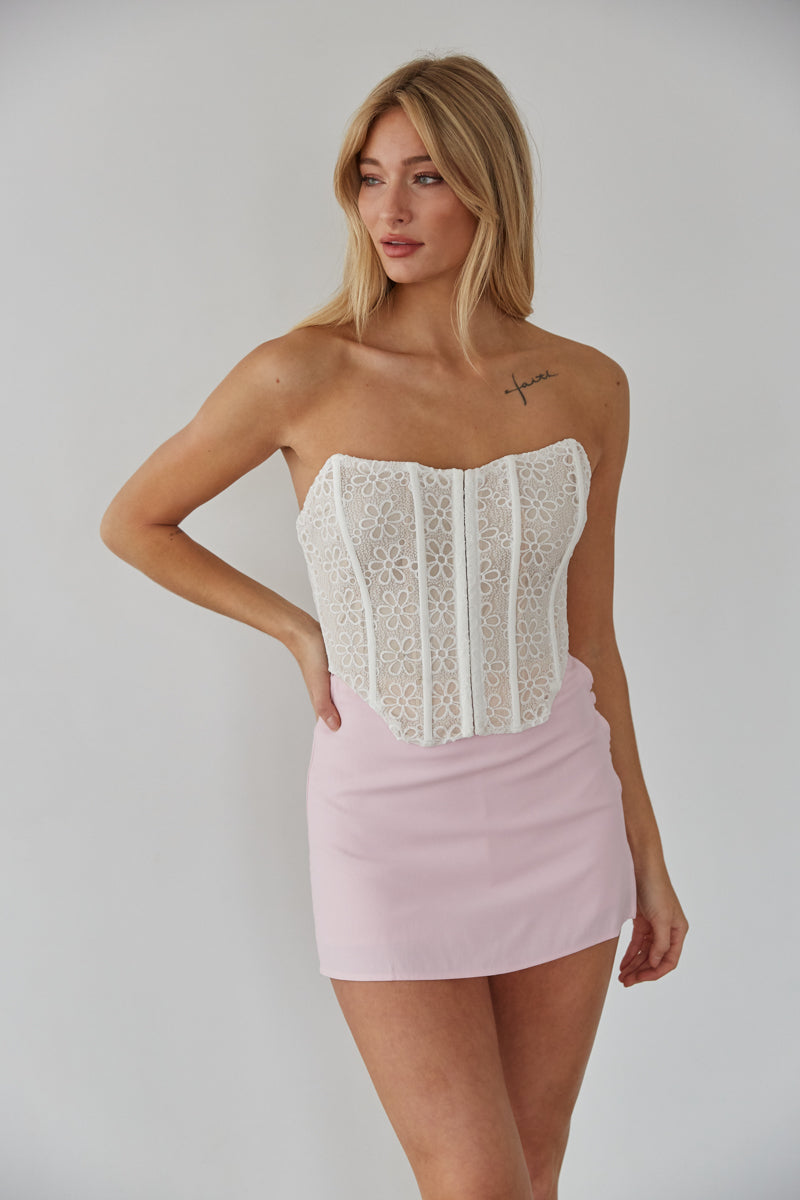 White Floral Lace Ruched Side Bandeau, Tops