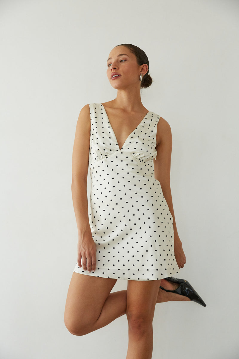 Annie Polka Dot Satin Mini Dress