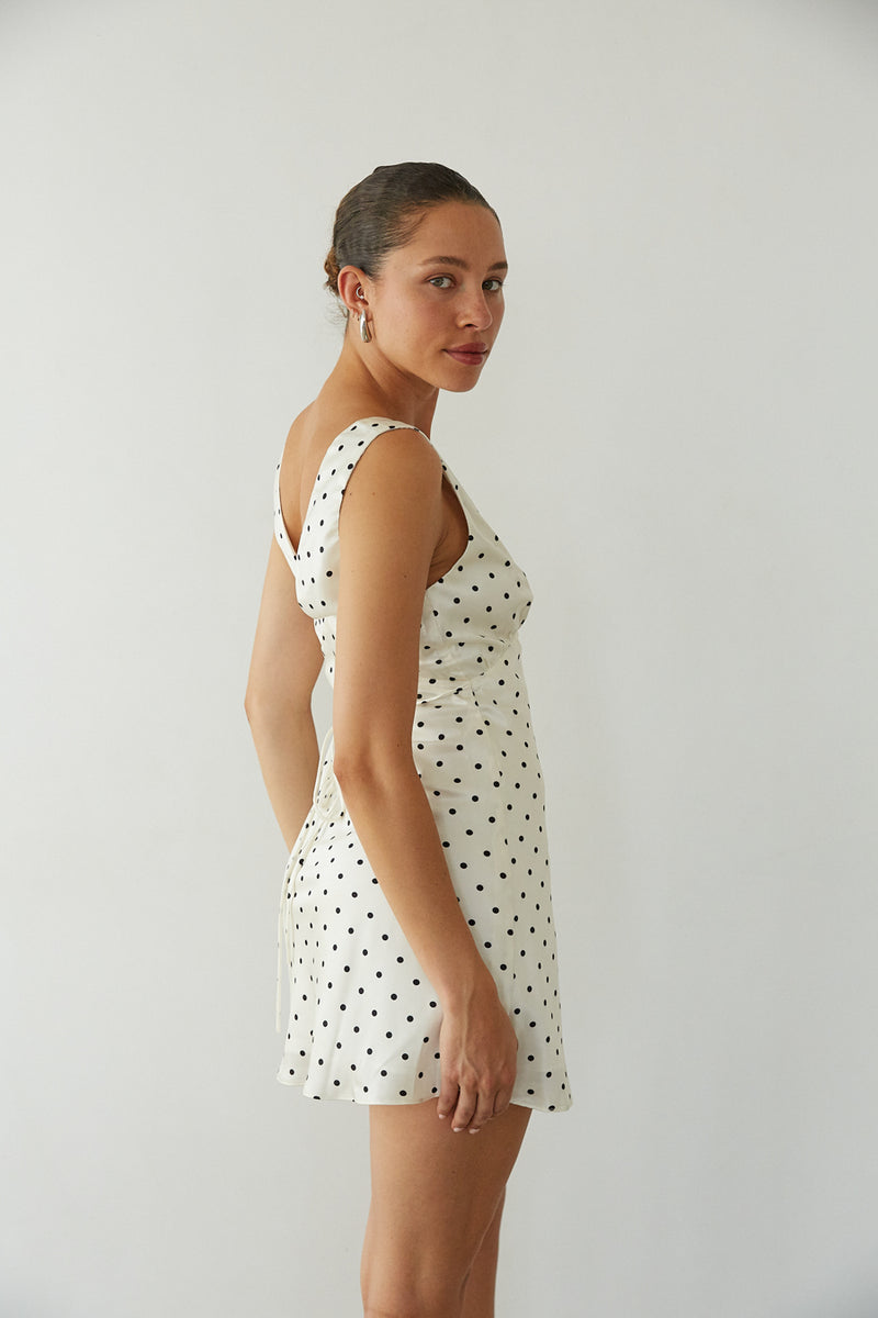 Annie Polka Dot Satin Mini Dress