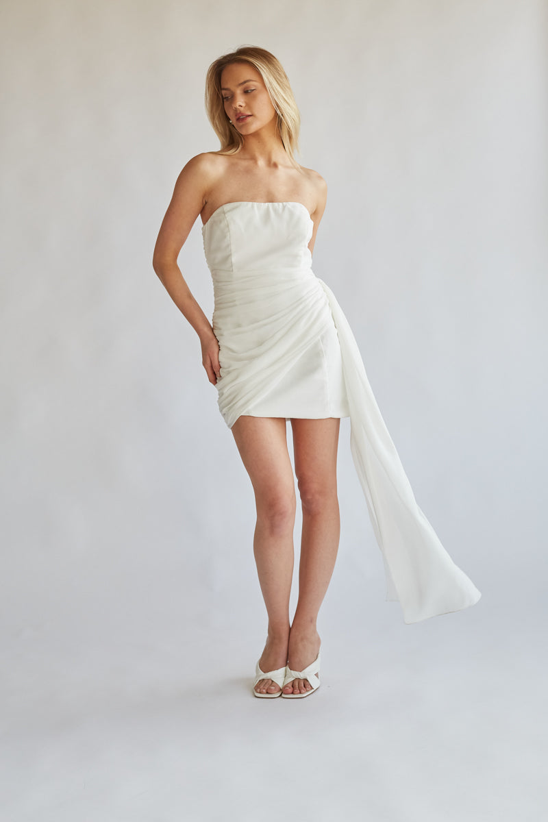 Alaina Strapless Wrap Bow Mini Dress