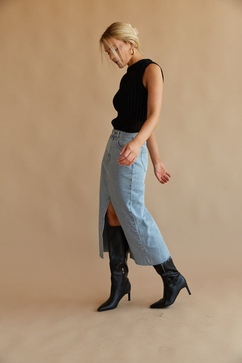Bleached Denim Midi Skirt - Ready to Wear