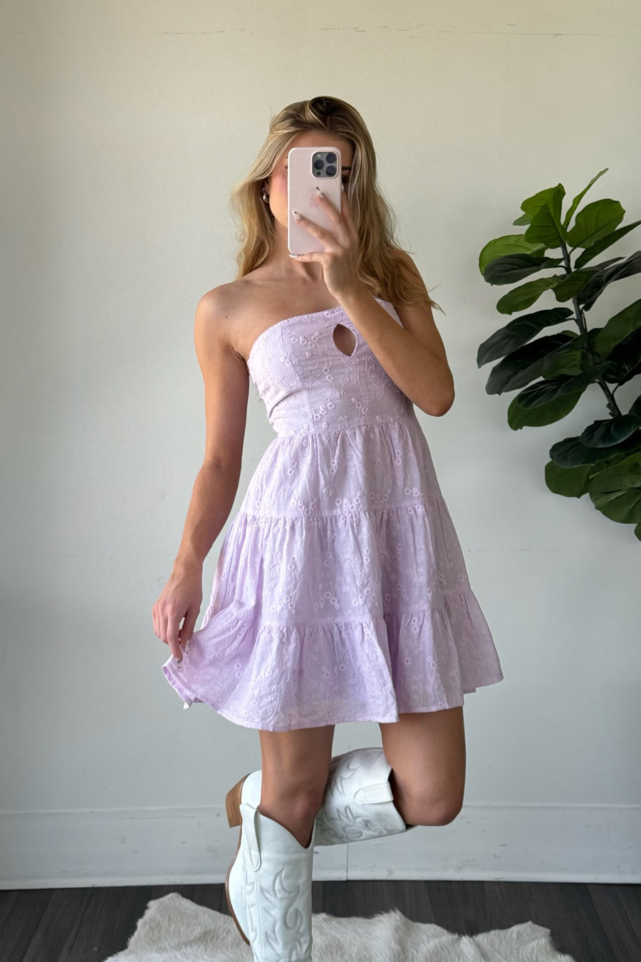 Blythe Strapless Keyhole Embroidered Babydoll Mini Dress • Shop American  Threads Women's Trendy Online Boutique